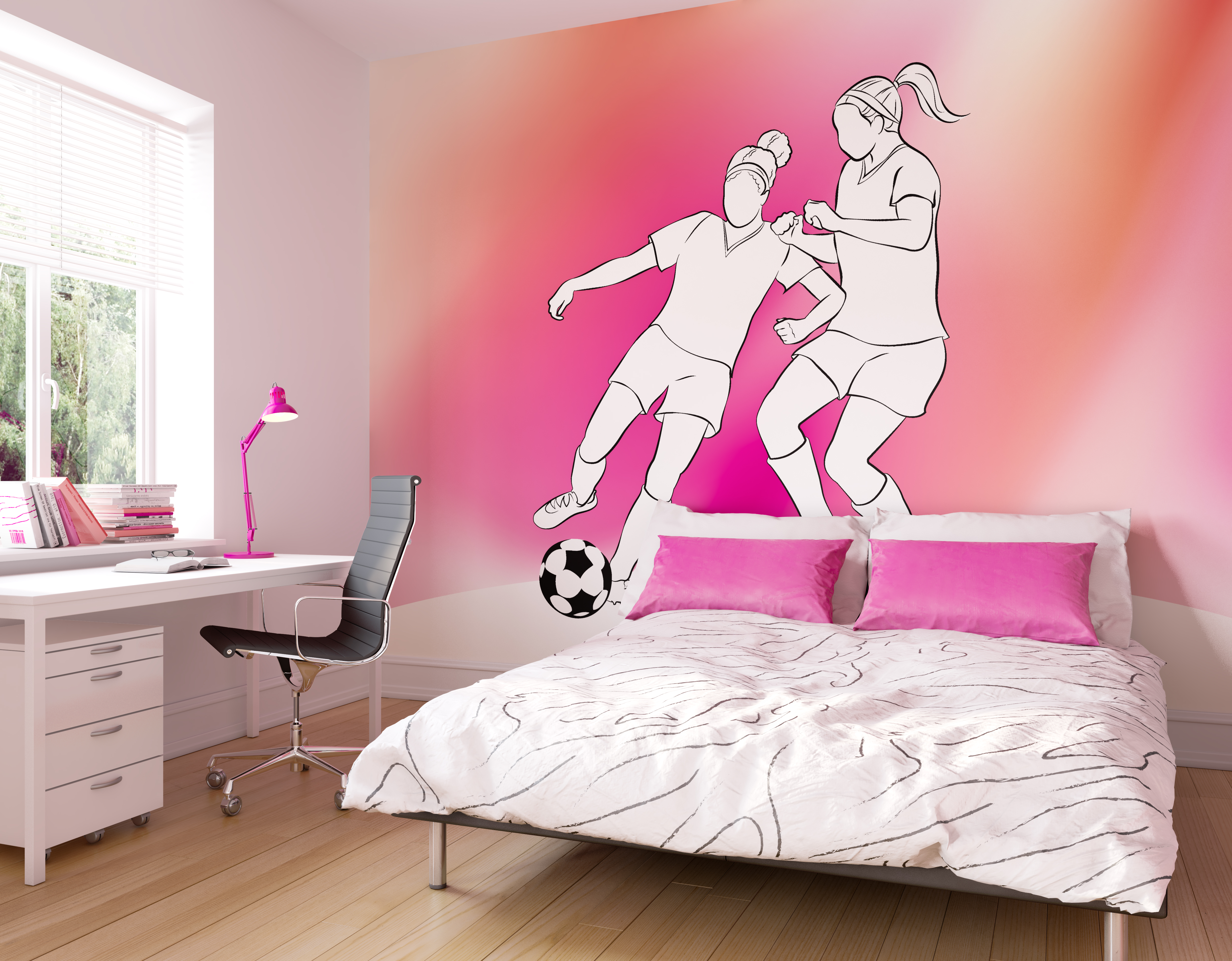 Fototapet Girls Playing Football M, Pink, Origin Murals, 300x240cm